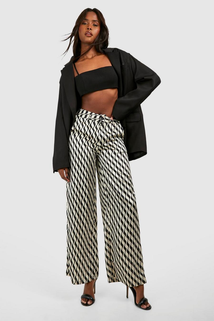 Champagne Geo Print Satin Wide Leg Pants