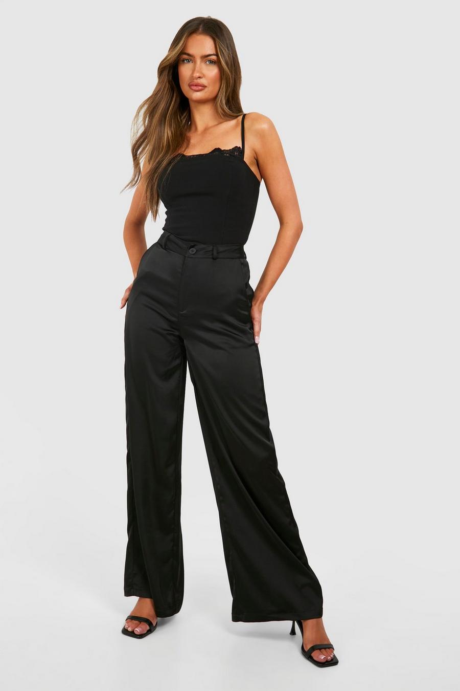 Black Satin Wide Leg Trousers image number 1