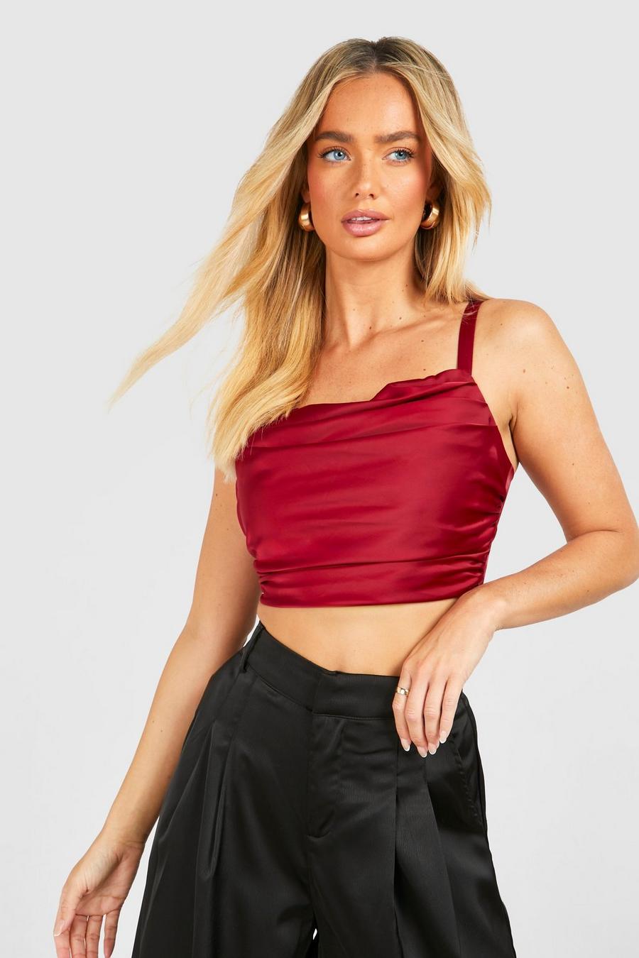 Cherry Satin Ruched Corset Top