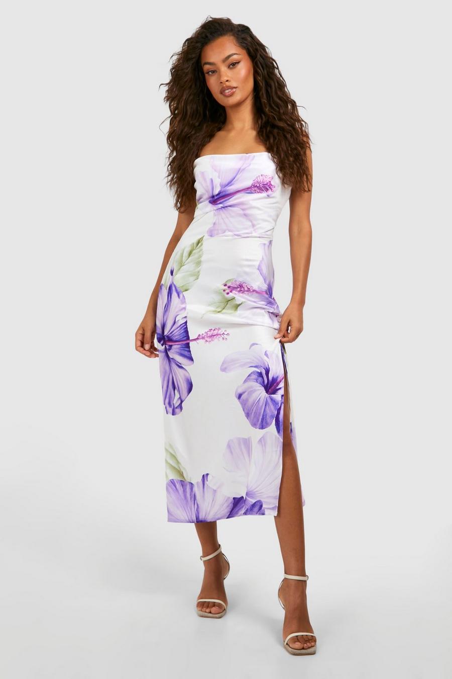 Purple Floral Midi Slip Dress