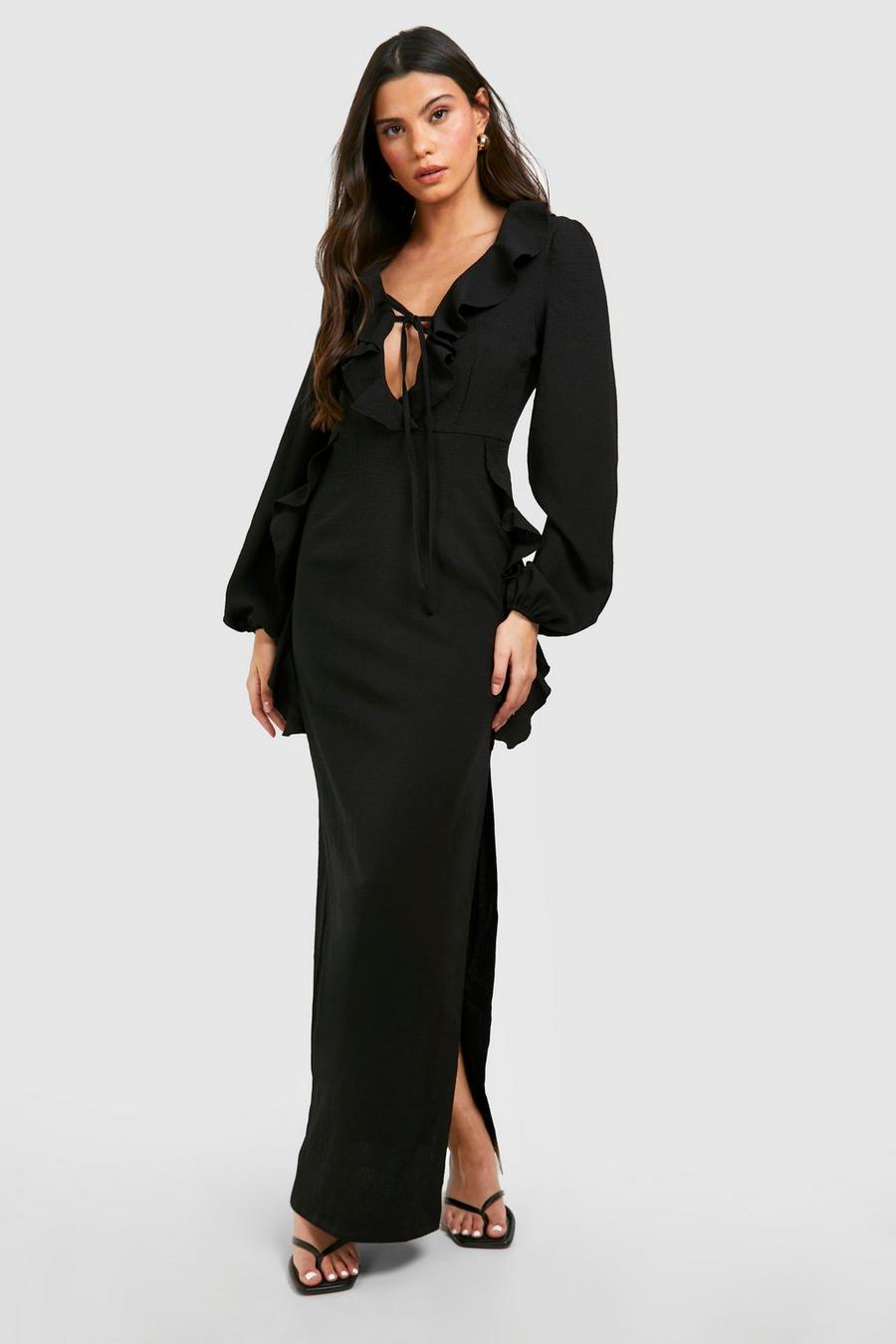 Black Textured Ruffle Maxi Dress image number 1
