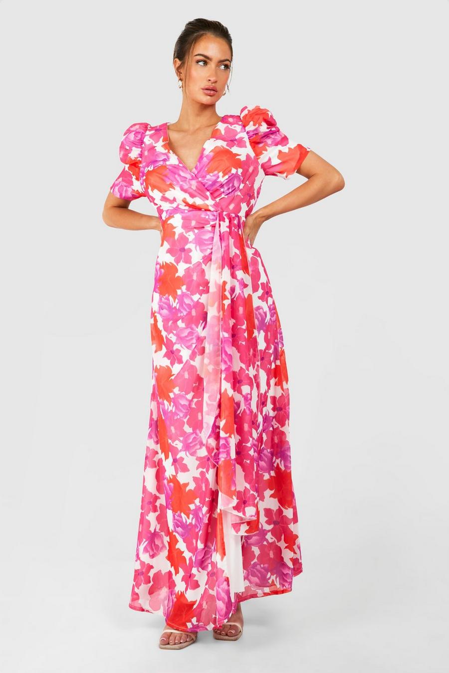 White Floral Print Wrap Maxi Dress image number 1