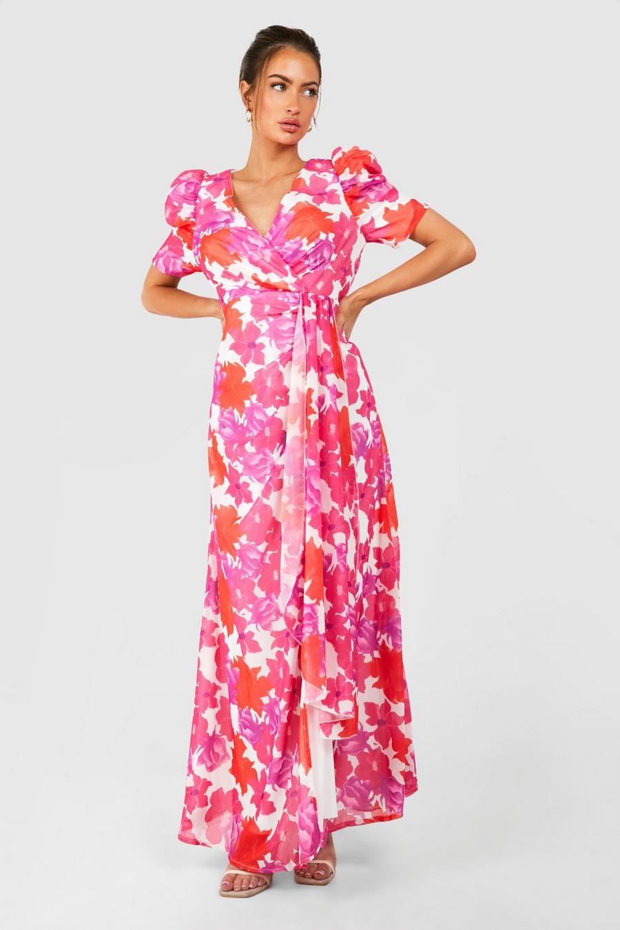 White Floral Print Wrap Maxi Dress