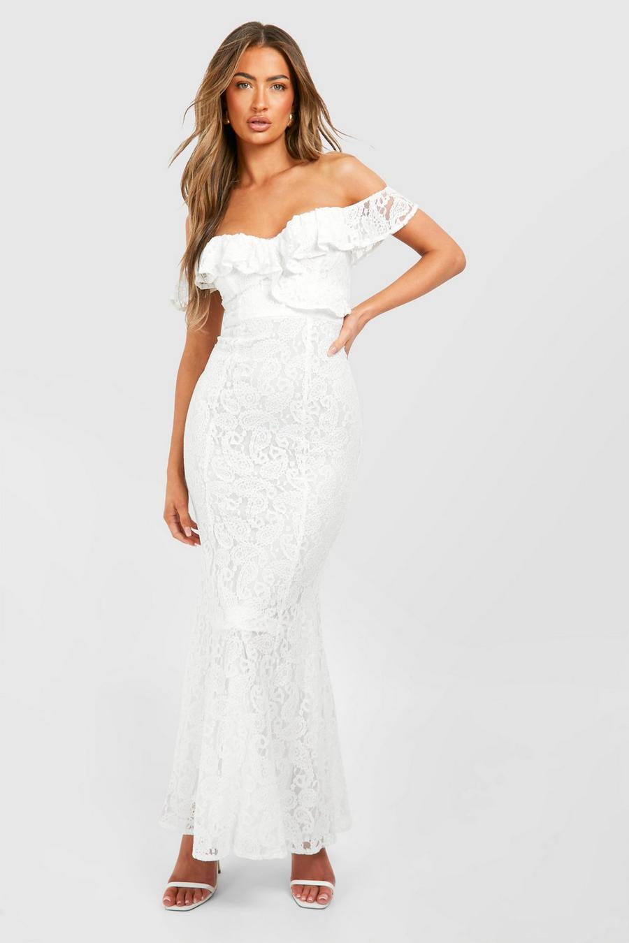 White Lace Ruffle Bandeau Maxi Dress image number 1