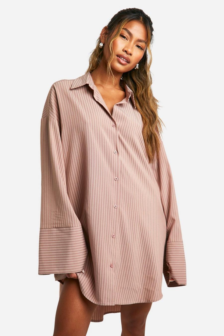Rust Stripe Boxy Wide Sleeve Shirt Dress