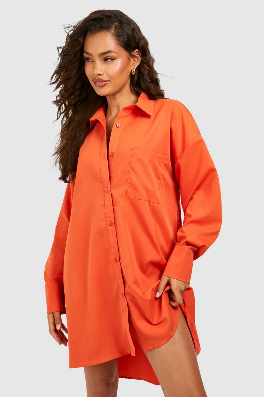 Vestido camisero oversize de popelina, Rust