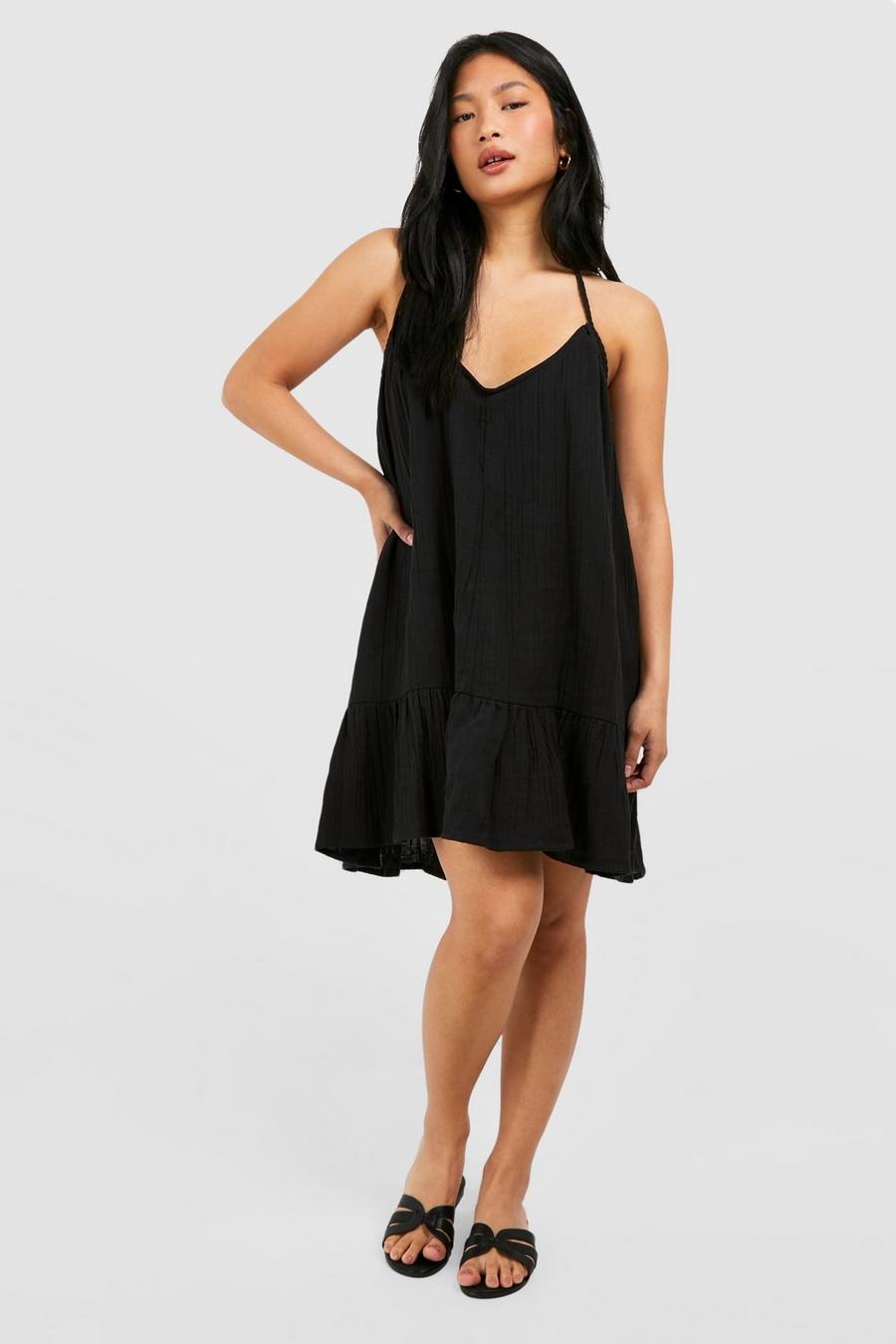 Black Petite Cheesecloth Mini Dress