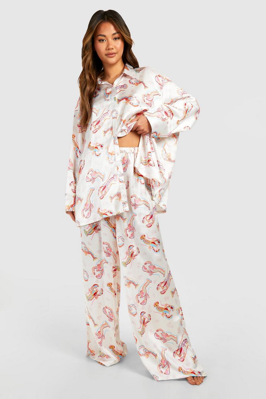 Set pigiama oversize con stampa di aragosta, Pink
