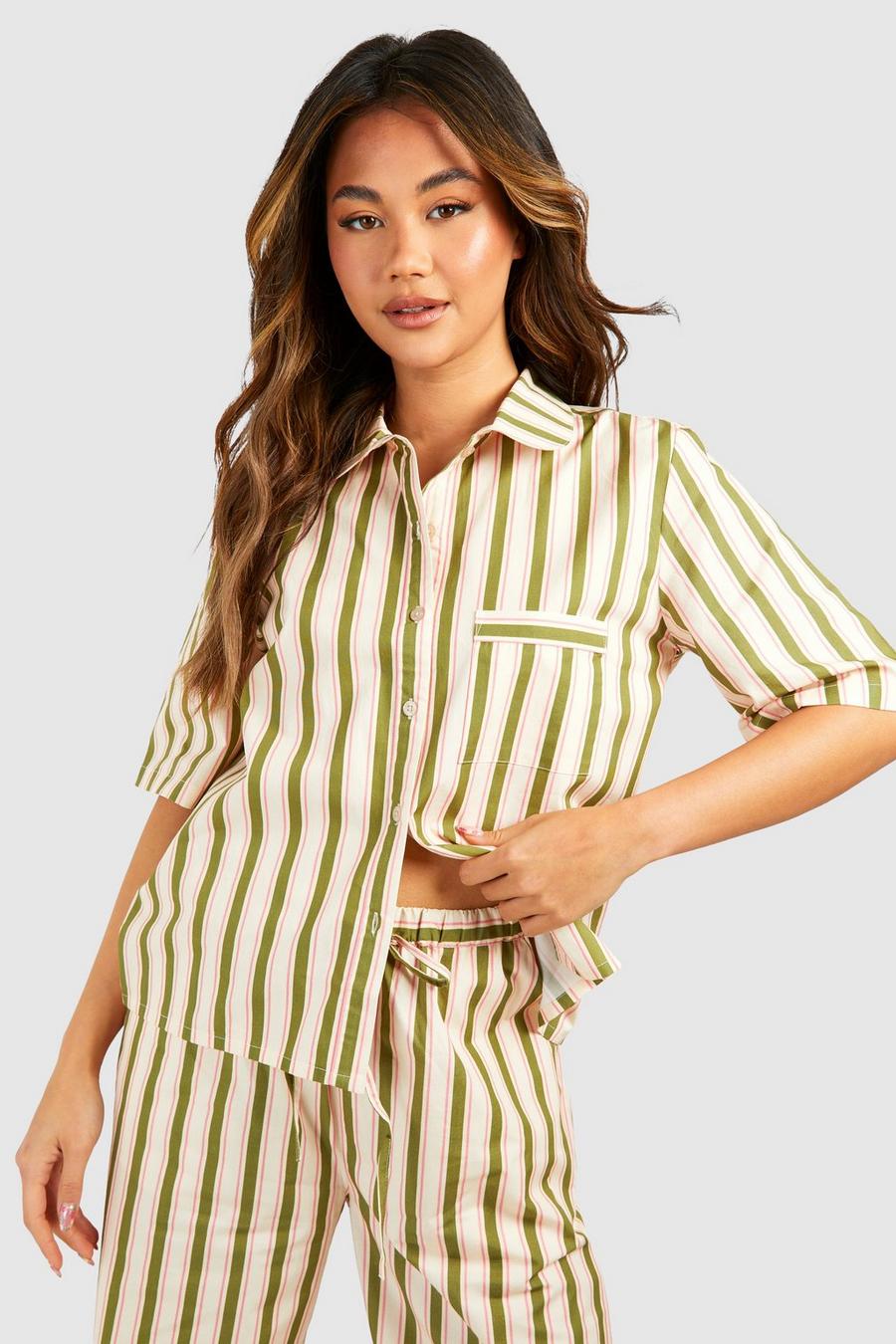 Green Stripe Cotton Poplin Short Sleeve Shirt  image number 1