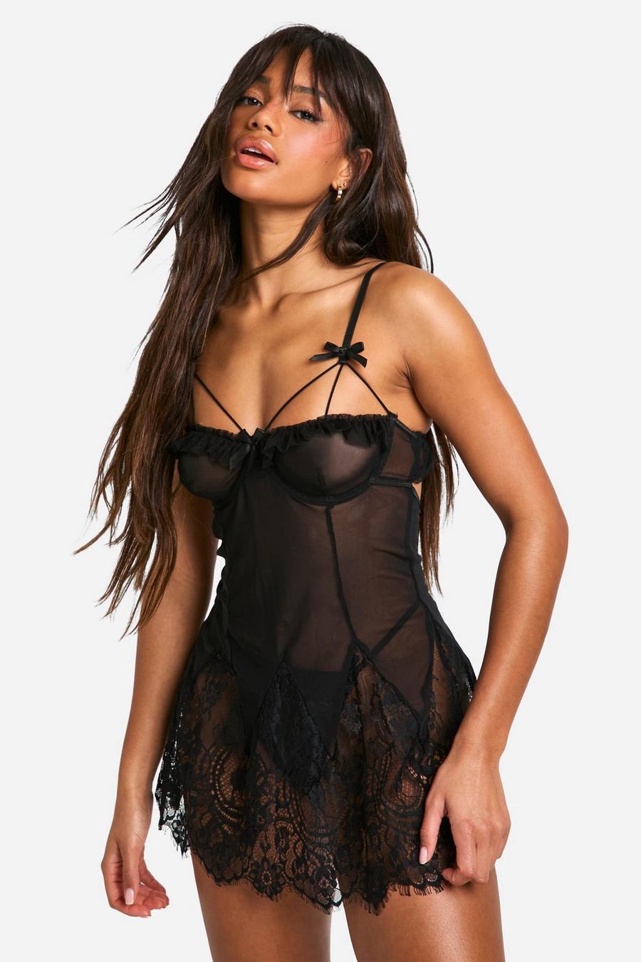 Black Lace And Bow Detail Baby Doll  image number 1