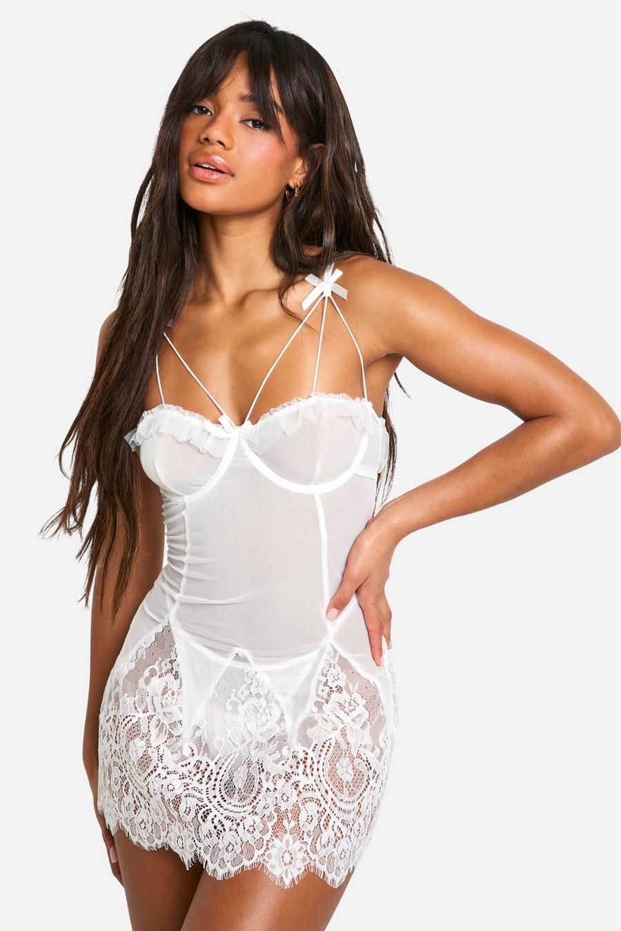 White Lace And Bow Detail Baby Doll  