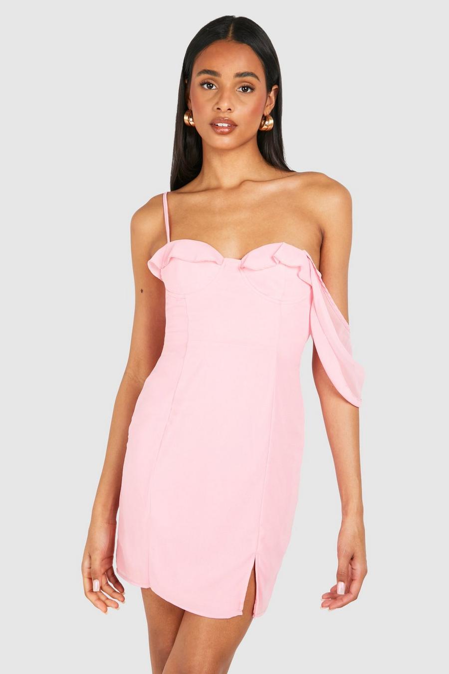 Light pink Tall Chiffon Ruffle Cup Detail Mini Dress