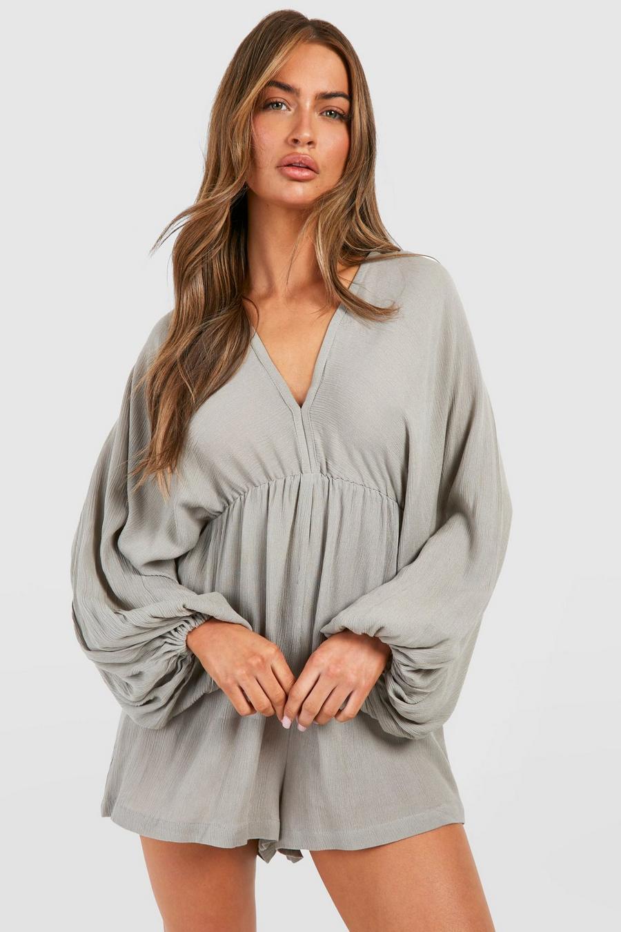 Stone Cheesecloth Batwing Playsuit
