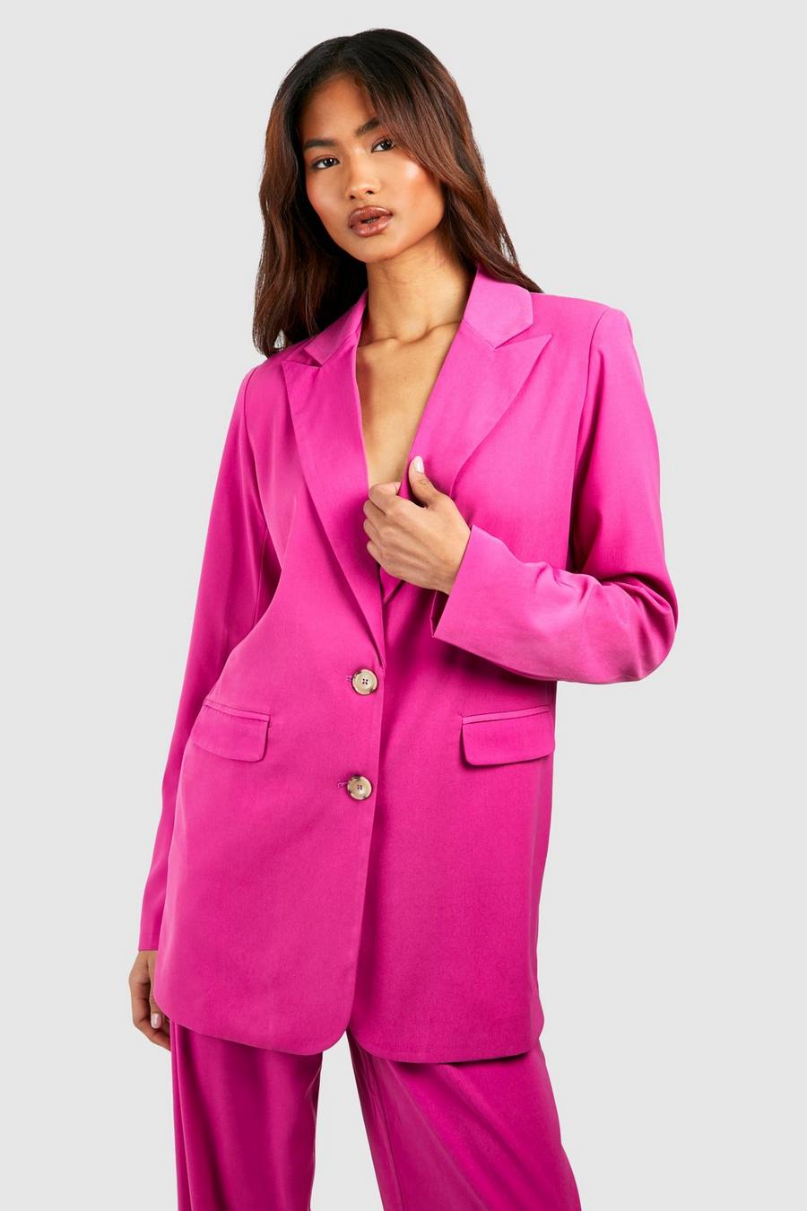 Pink Tall Oversized Geweven Blazer Met Contrasterende Knopen image number 1