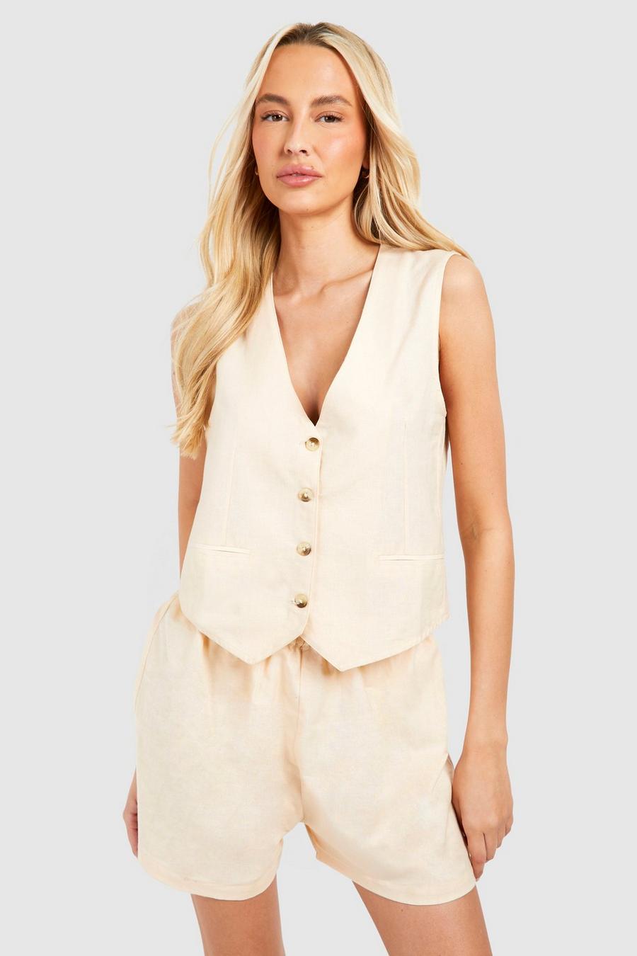 Stone Tall Waistcoat And Shorts Co-ord image number 1
