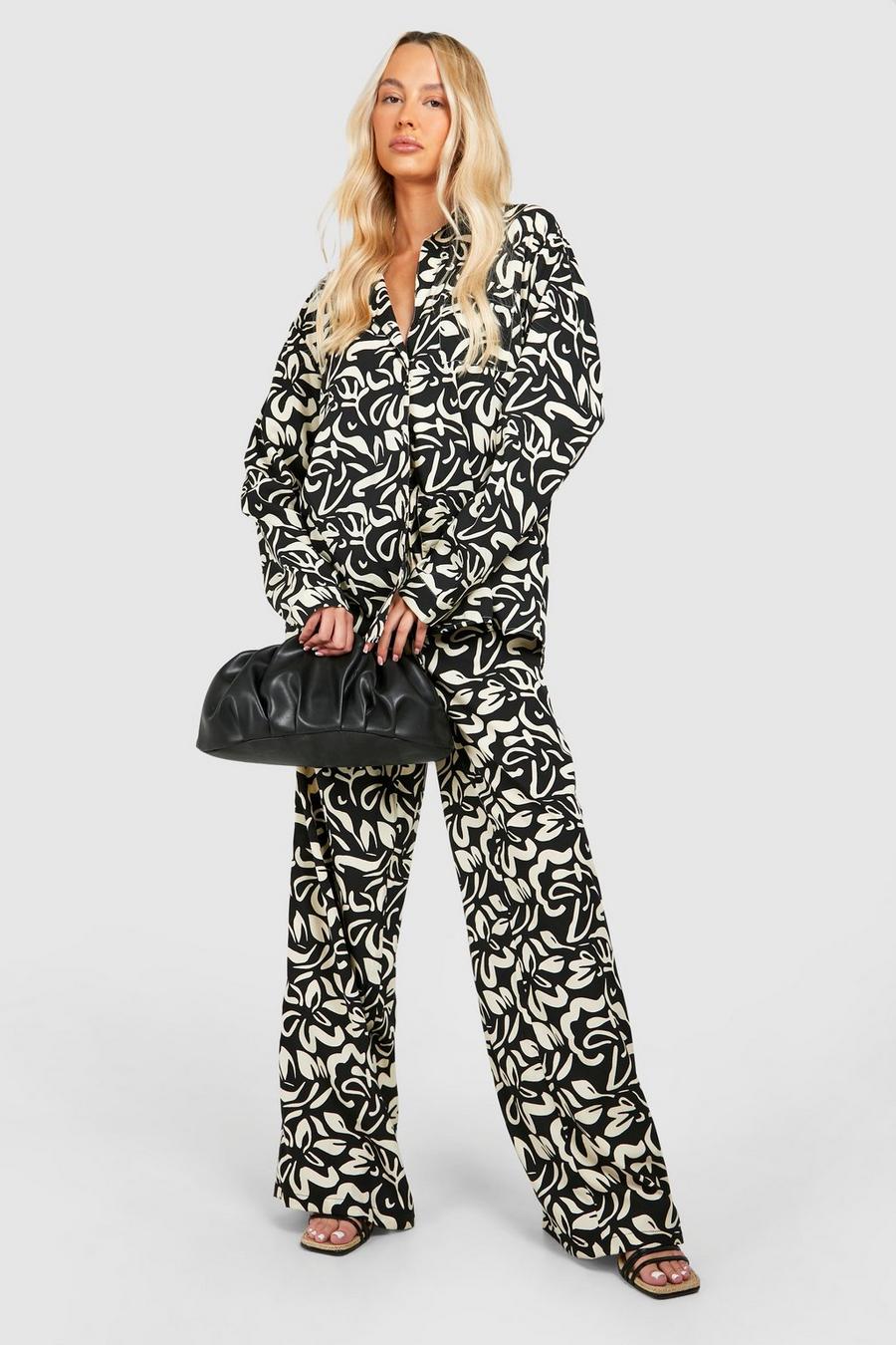 Black Tall Abstract Printed Shirt And Pants Two-Piece image number 1
