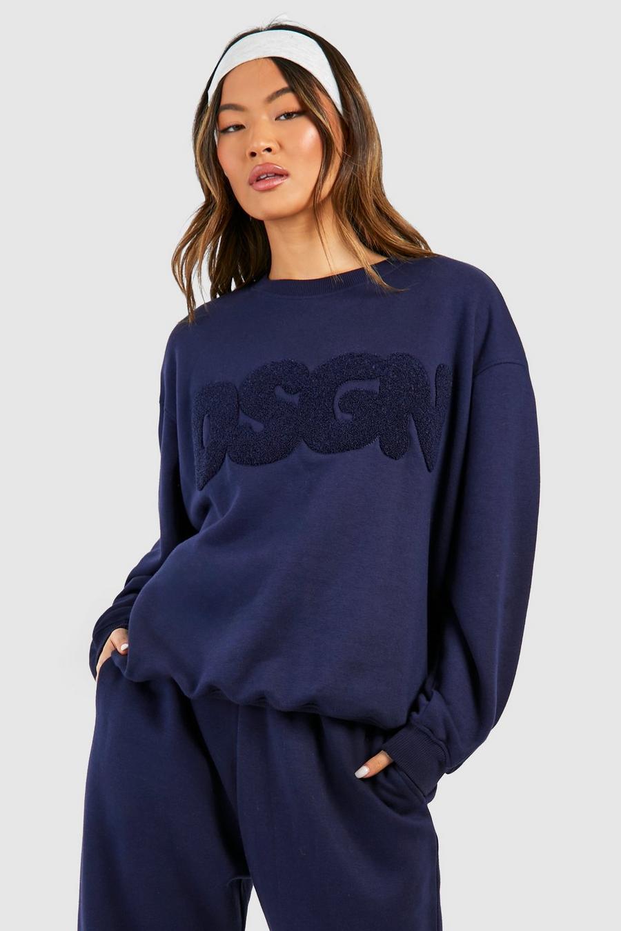 Navy Dsgn Studio Bubble Towelling Applique Oversized Sweatshirt 