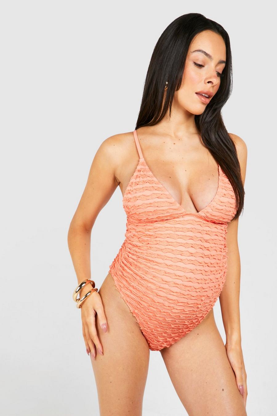 Peach Maternity Textured Ruffle Plunge Swimsuit image number 1