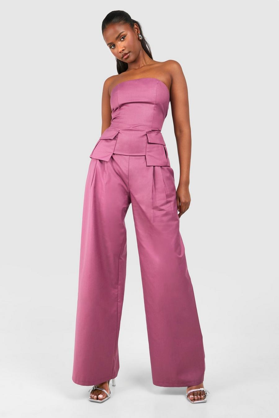 Pantalón de pernera ancha plisado, Dusky pink image number 1
