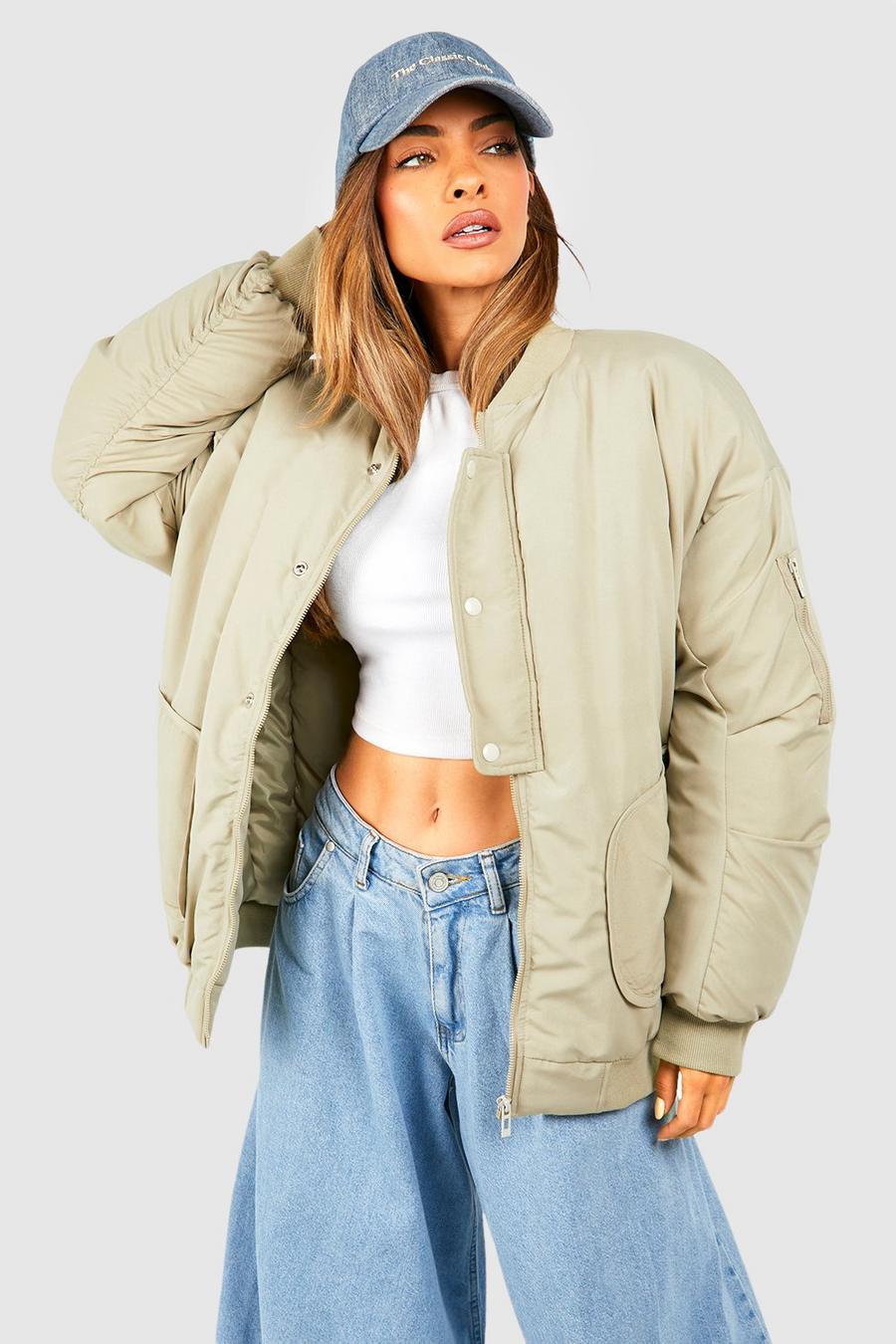 Giacca Bomber oversize con tasche, Sage