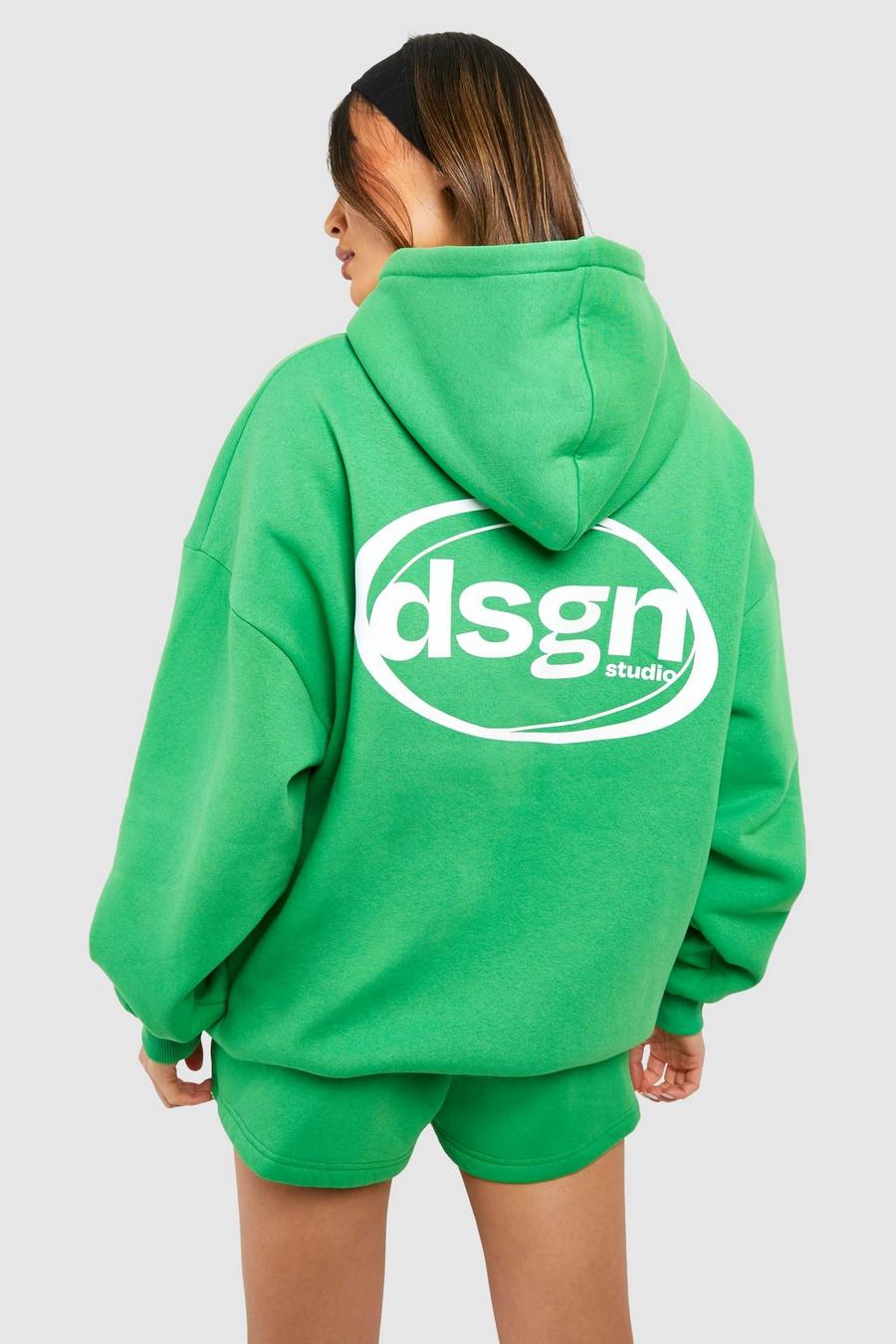 Kurzer Trainingsanzug mit Dsgn Studio Slogan und Kapuze, Green