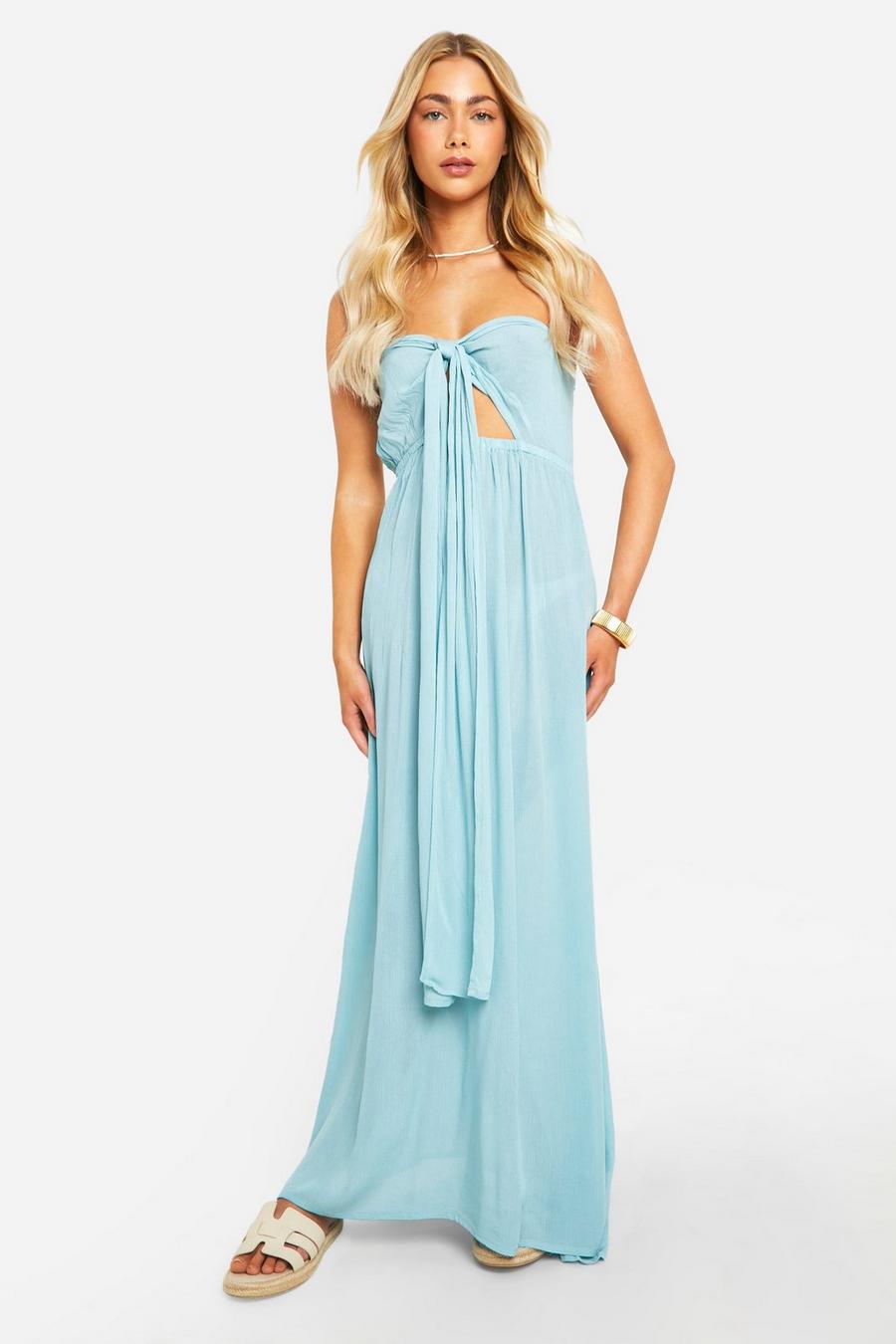 Blue Twist Front Cheesecloth Maxi Dress