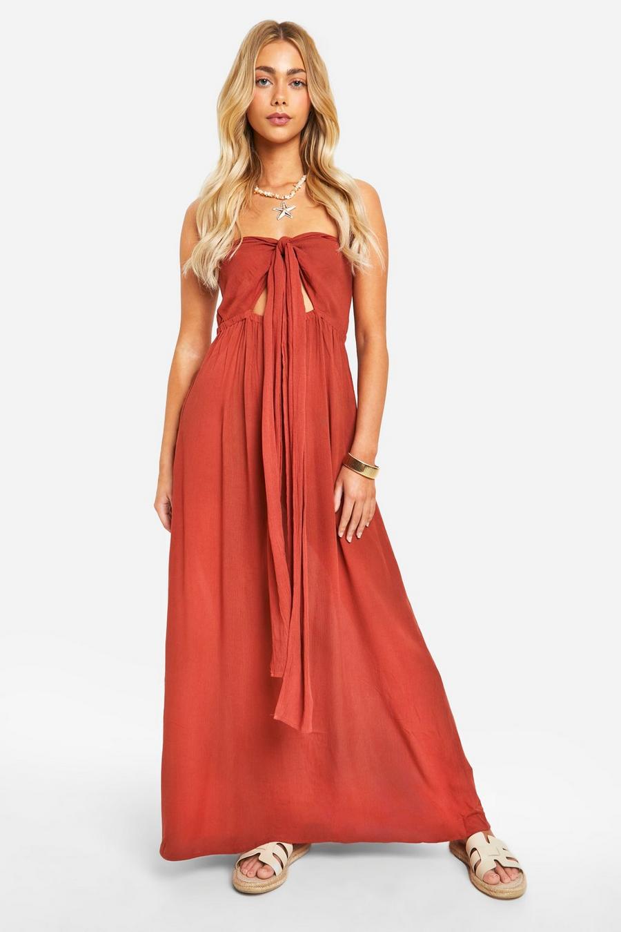 Terracotta Twist Front Cheesecloth Maxi Dress
