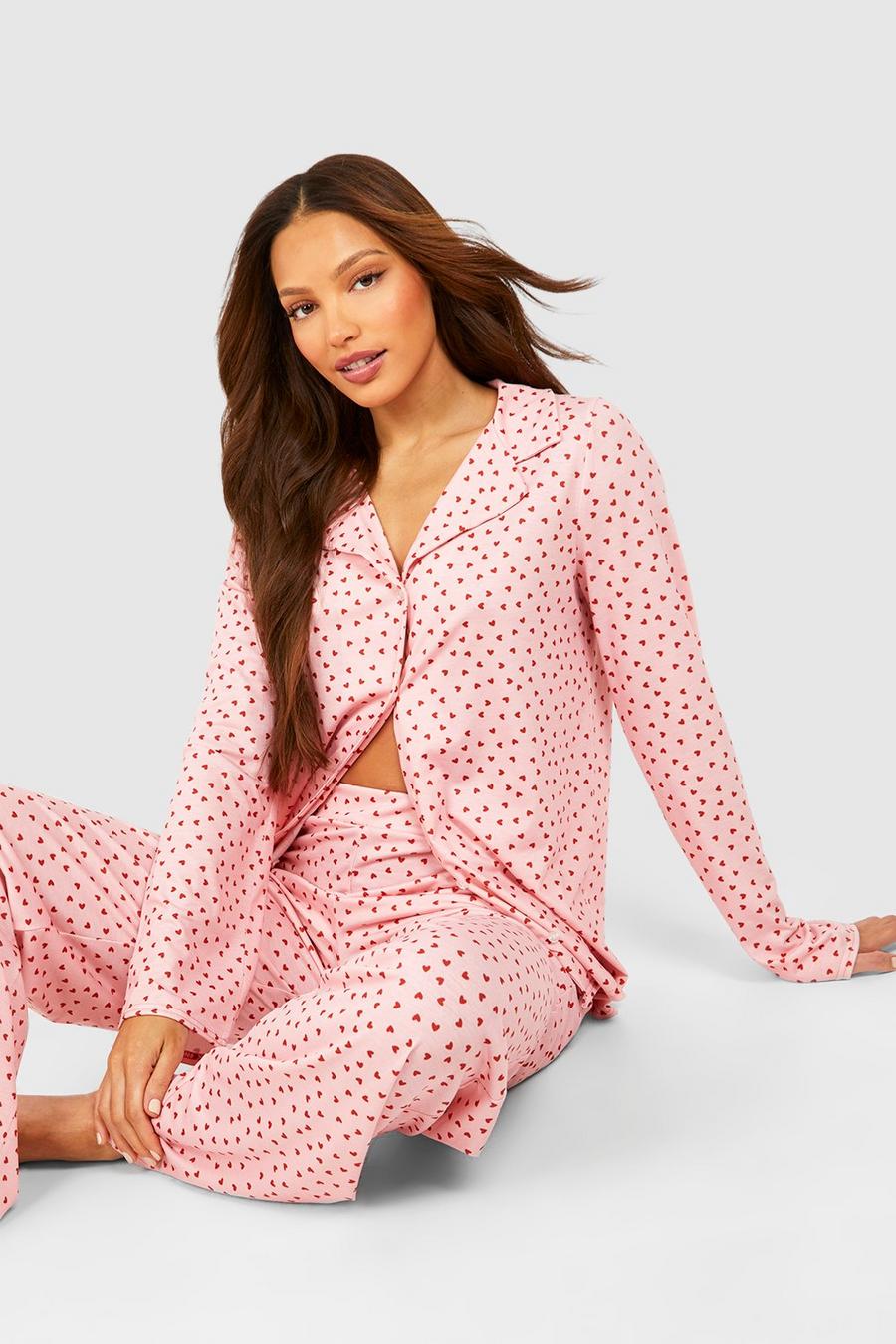 Tall Valentinstags Pyjama-Set aus Hemd und Hose, Pink
