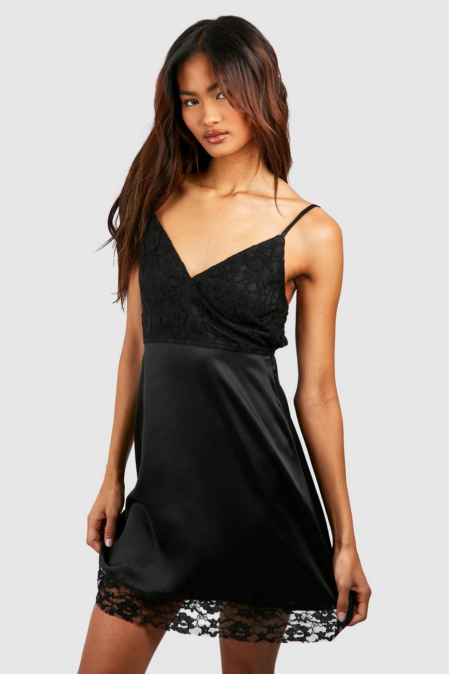 Black Tall Lace Trim Nightgown