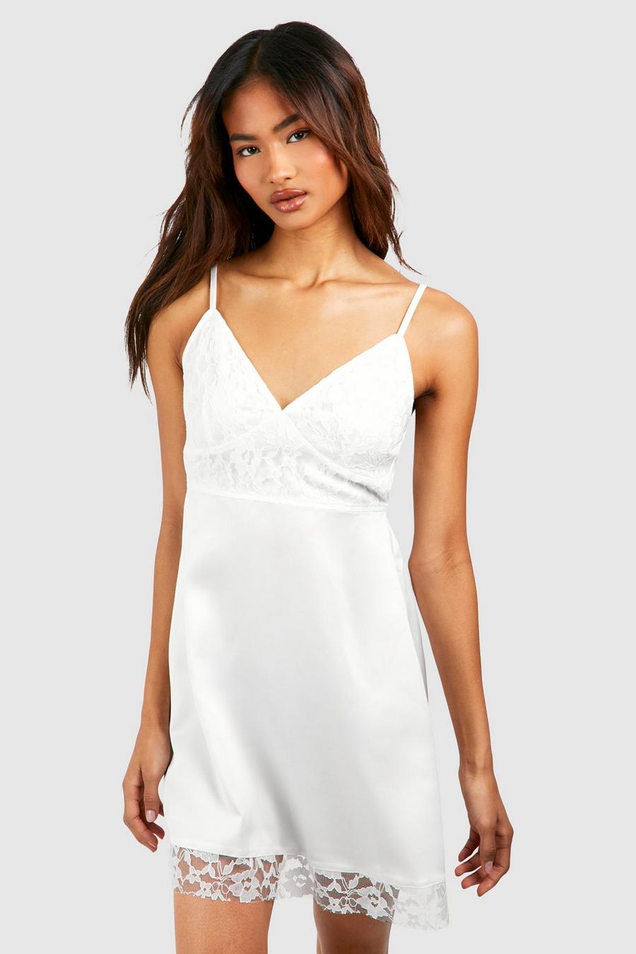 White Tall Lace Trim Nightgown
