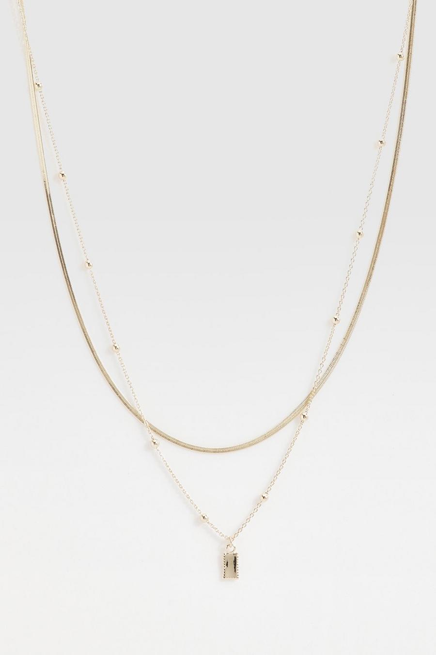Gold Pendant Snake Double Chain Necklace 