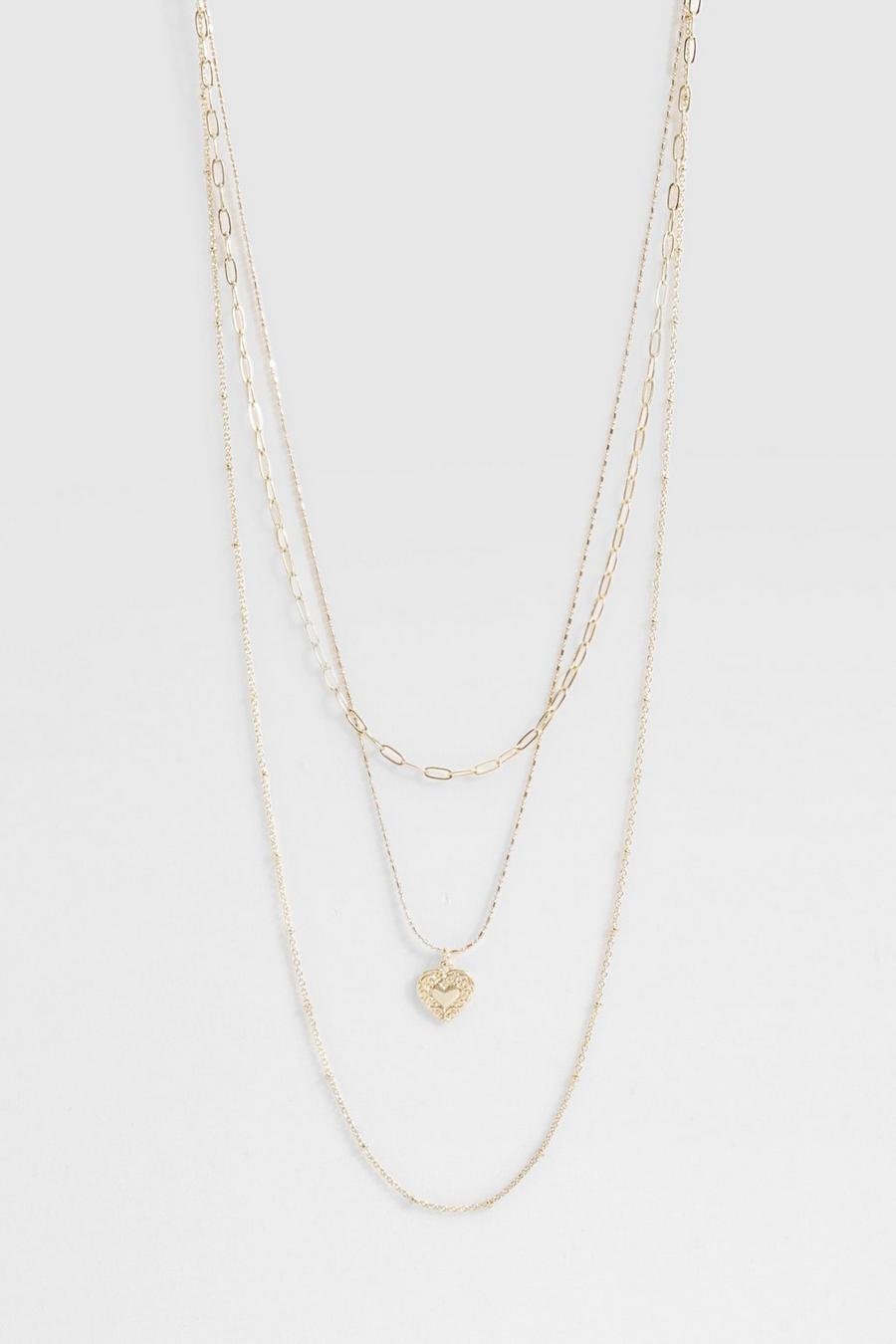 Gold Heart Multichain Necklace 