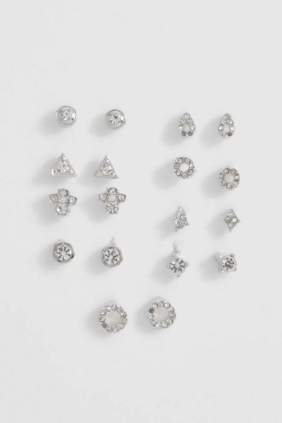 Orecchini color argento decorati - set di 9 paia, Silver image number 1