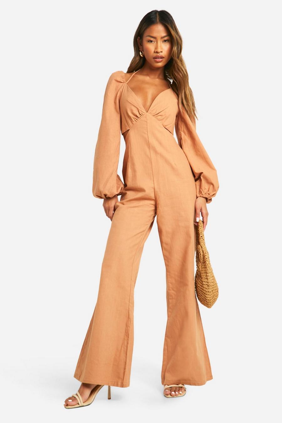 Cut-Out Jumpsuit mit weitem Bein, Gold image number 1