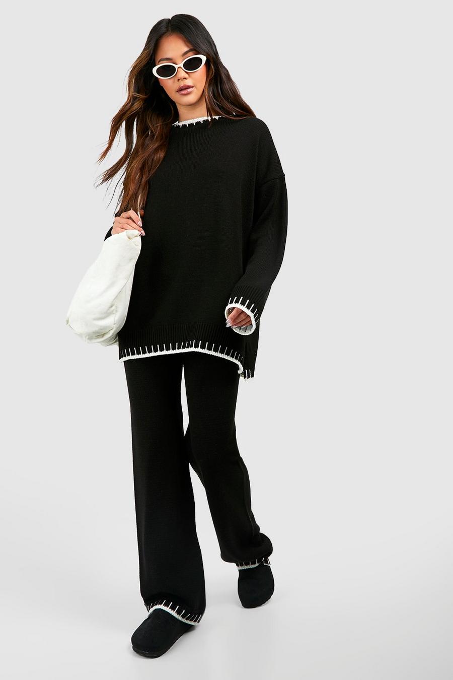 Black Contrast Stitch Detail Knitted Co-ord