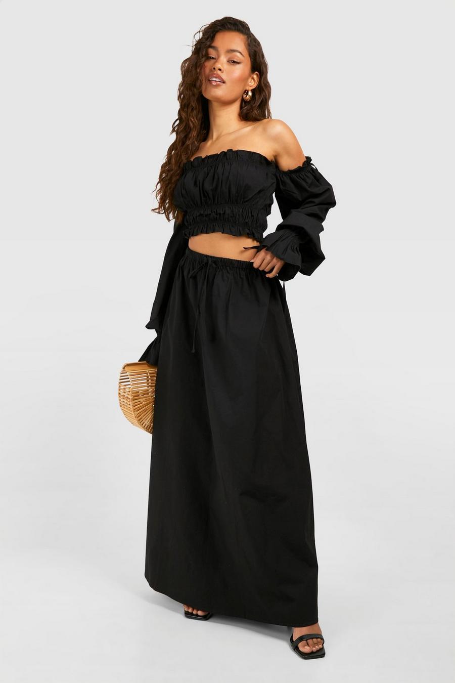 Black Poplin Full Maxi Skirt