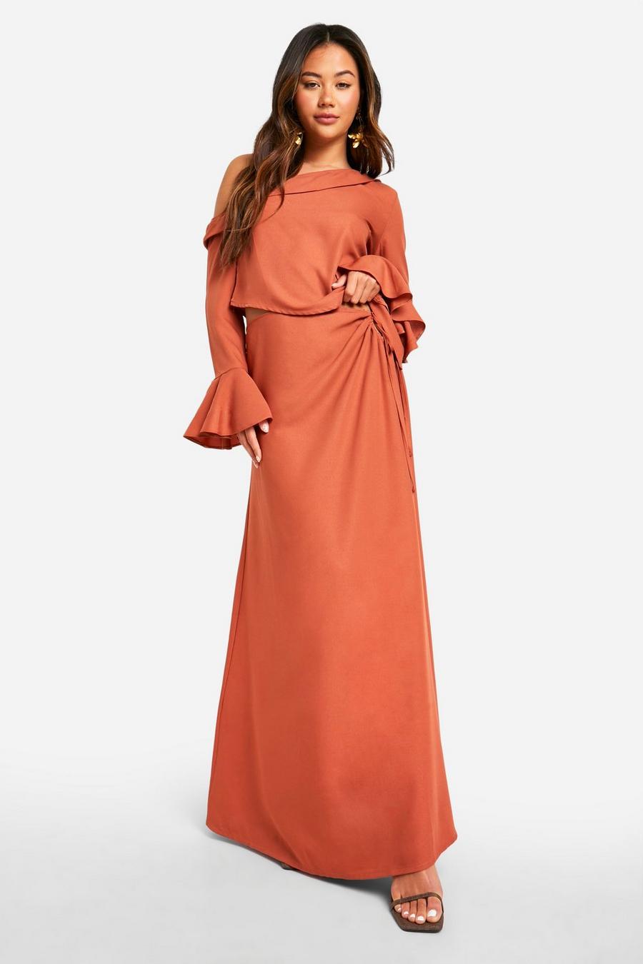Terracotta Lång kjol i chiffong med knytdetalj