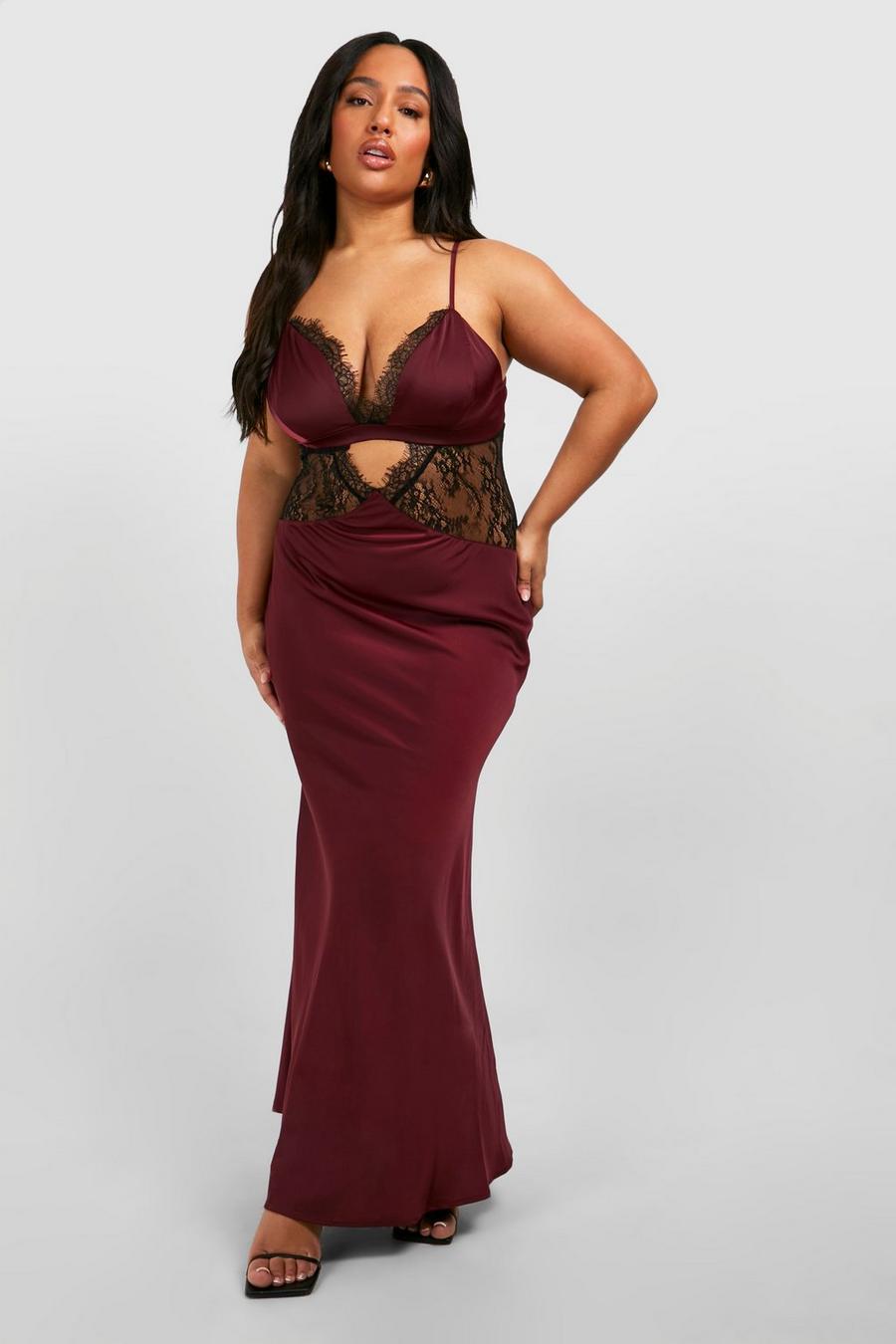 Grande taille - Robe nuisette satinée à dentelle, Cherry image number 1