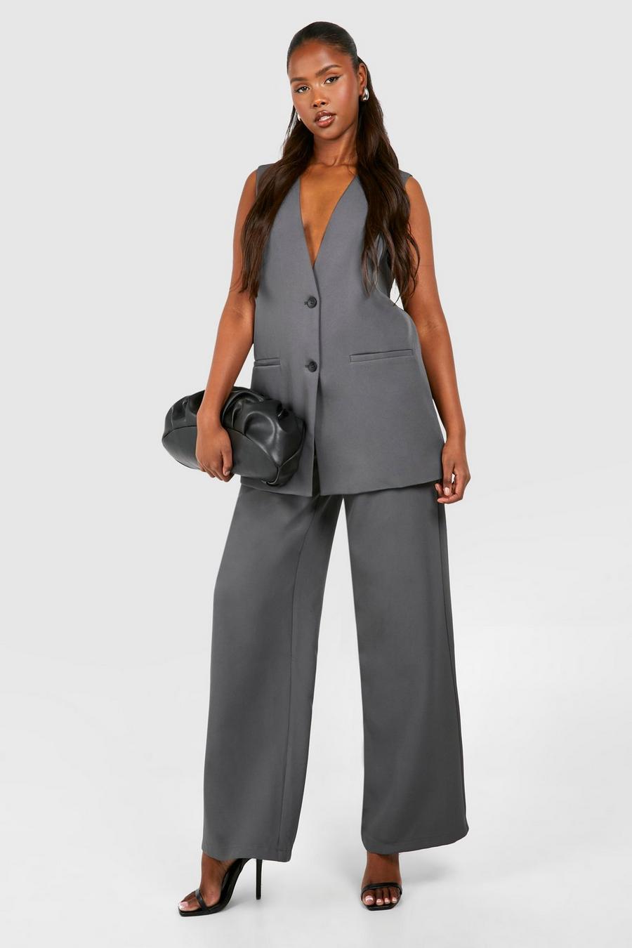 Charcoal Wide Leg Tailored Trousers