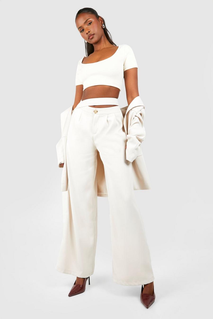 Stone Tab Front Pleat Detail Wide Leg Pants image number 1