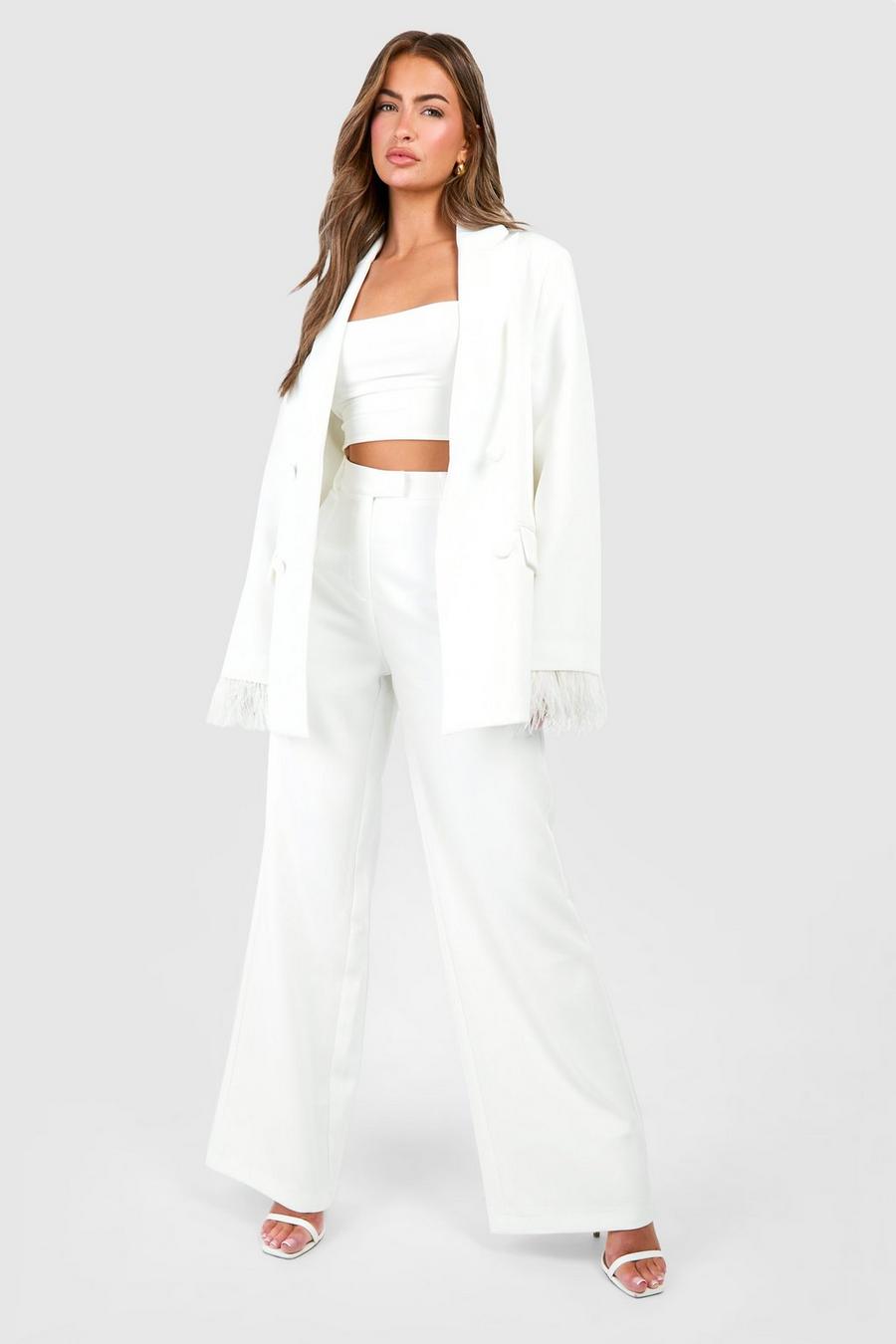 Ivory Wide Leg Tailored Trousers