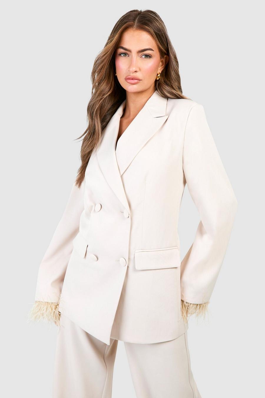 Stone Feather Trim Relaxed Fit Blazer image number 1