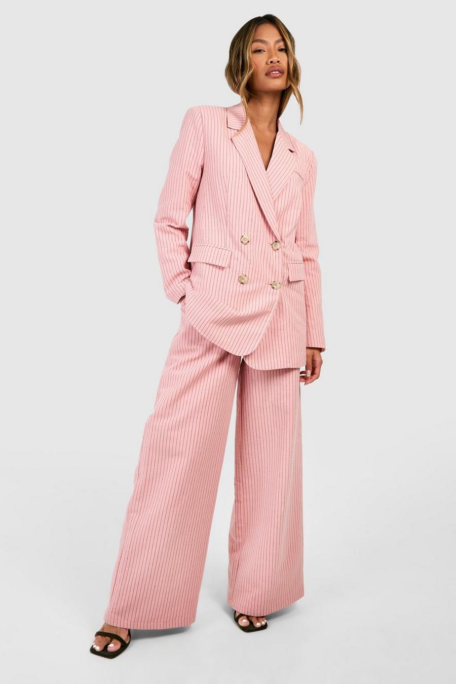 Pantalón de pernera ancha con raya diplomática color pastel, Pink image number 1
