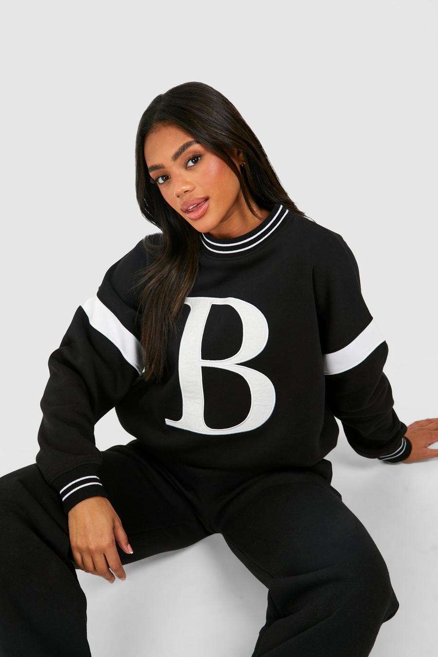 Oversize Sweatshirt mit B-Slogan, Black
