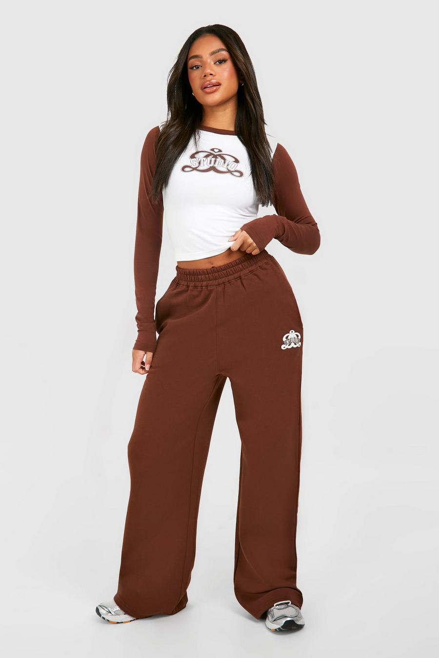 Chocolate Slogan Long Sleeve Top And Jogger Set image number 1
