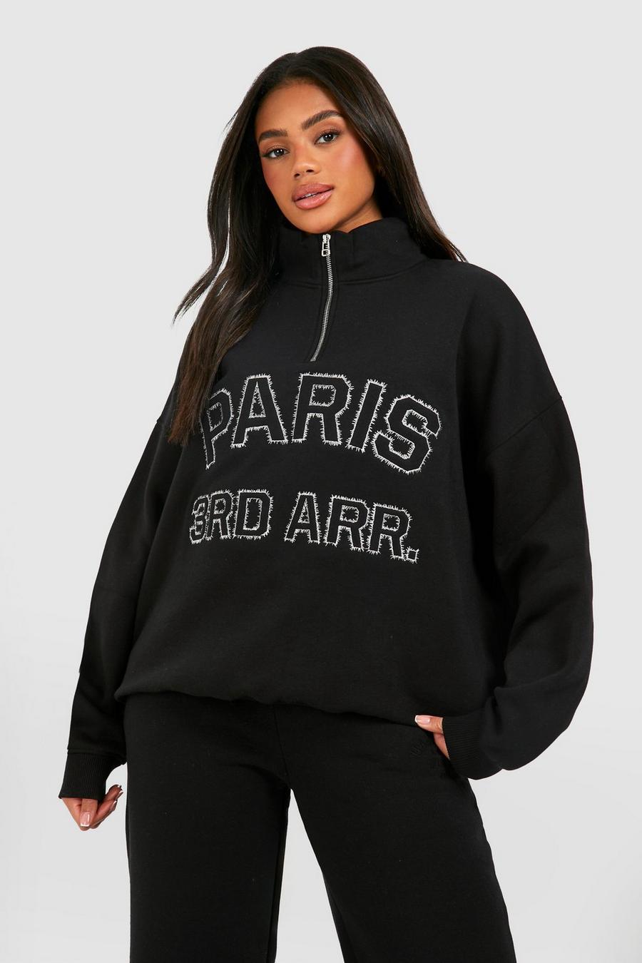 Oversize Sweatshirt mit Paris Applikation, Black