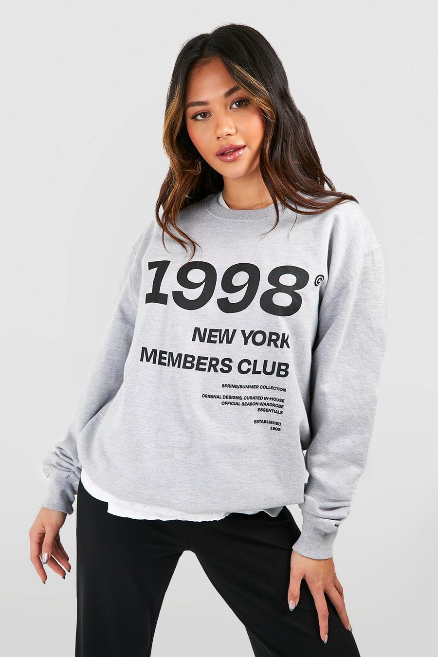 Grey marl Oversized New York Members Club Trui Met Tekst