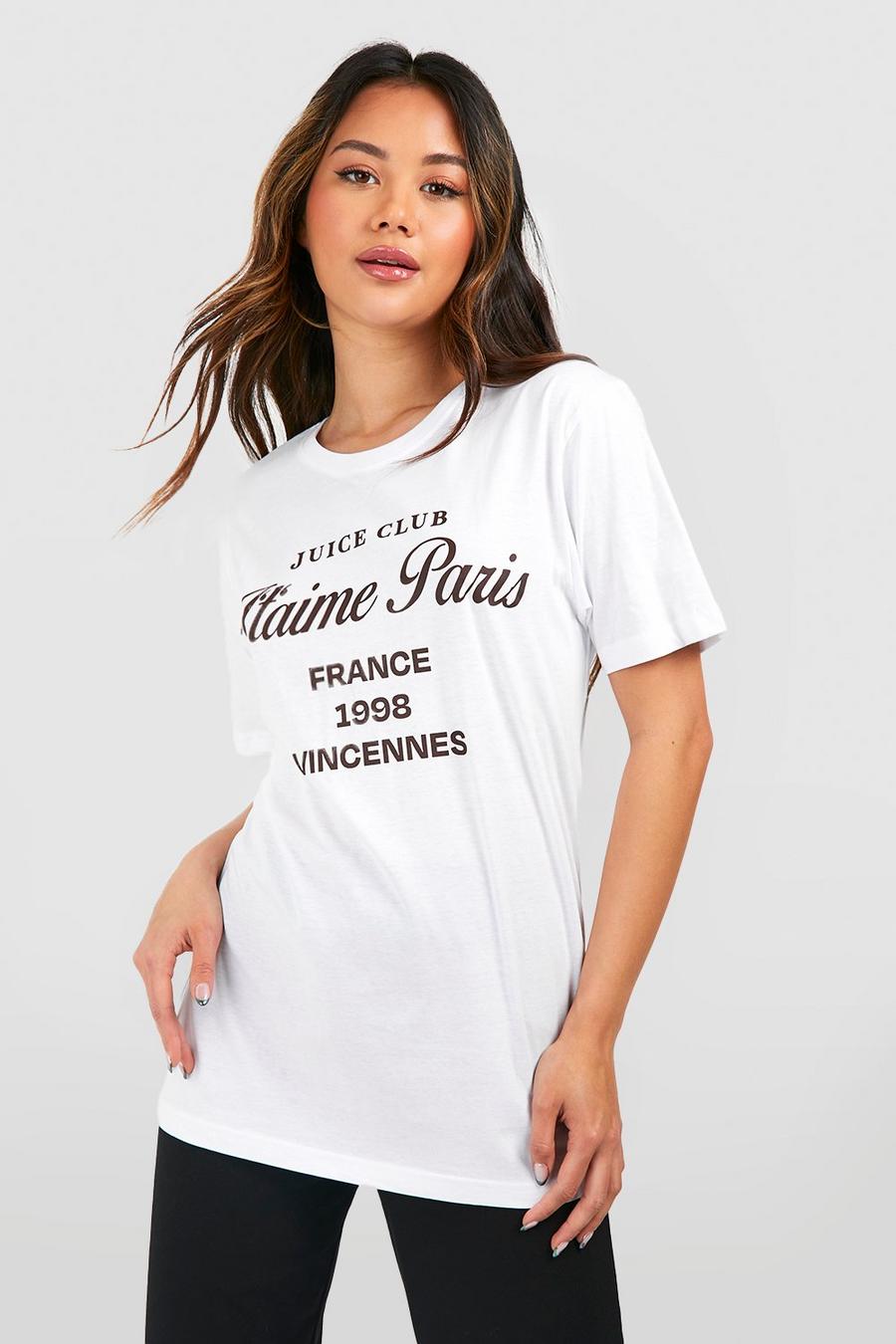 White J'taime Paris Slogan Oversized T-shirt  image number 1