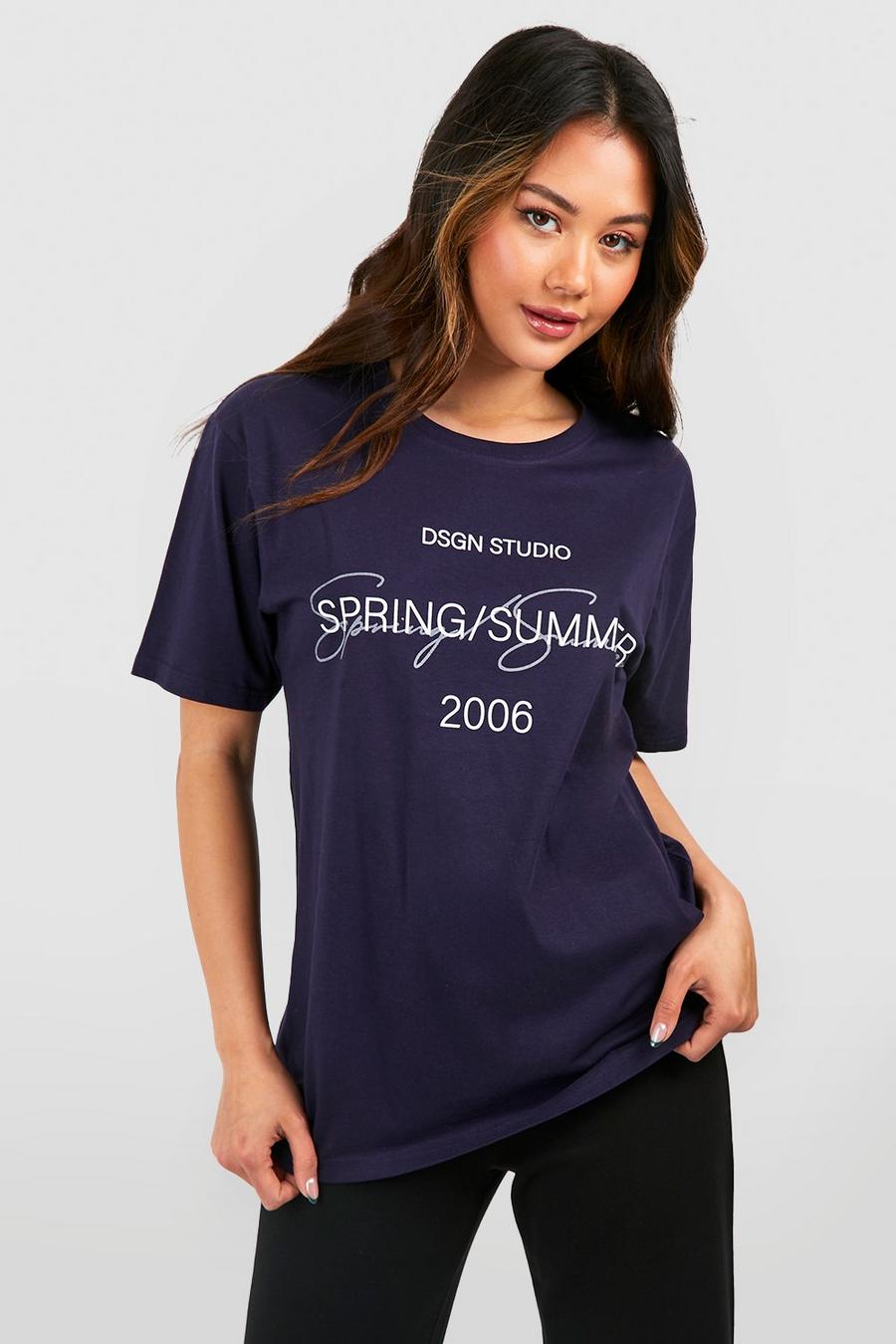 Camiseta oversize con estampado Dsgn Studio en el bolsillo, Navy image number 1