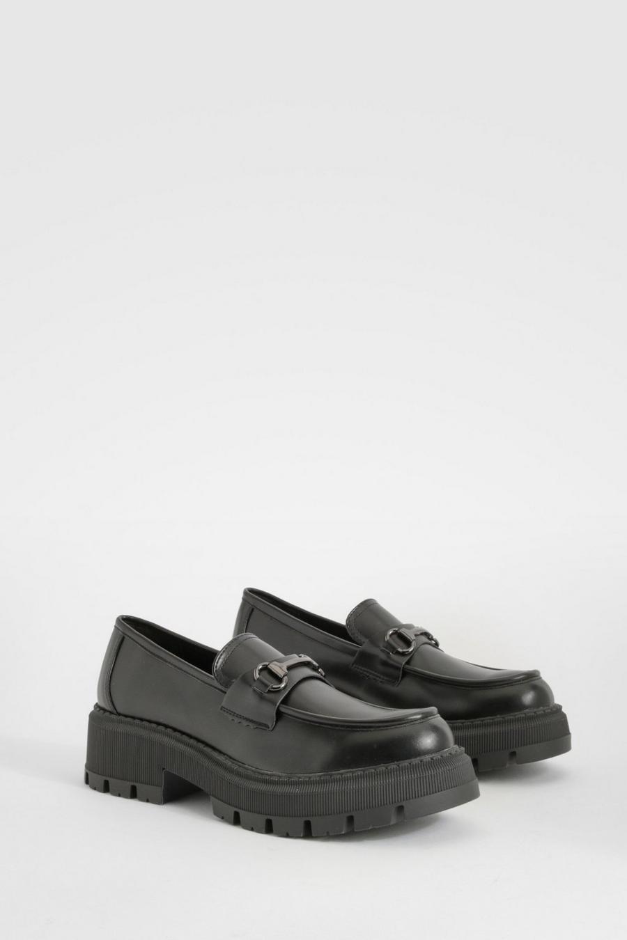 Black Chunky T Bar Loafers